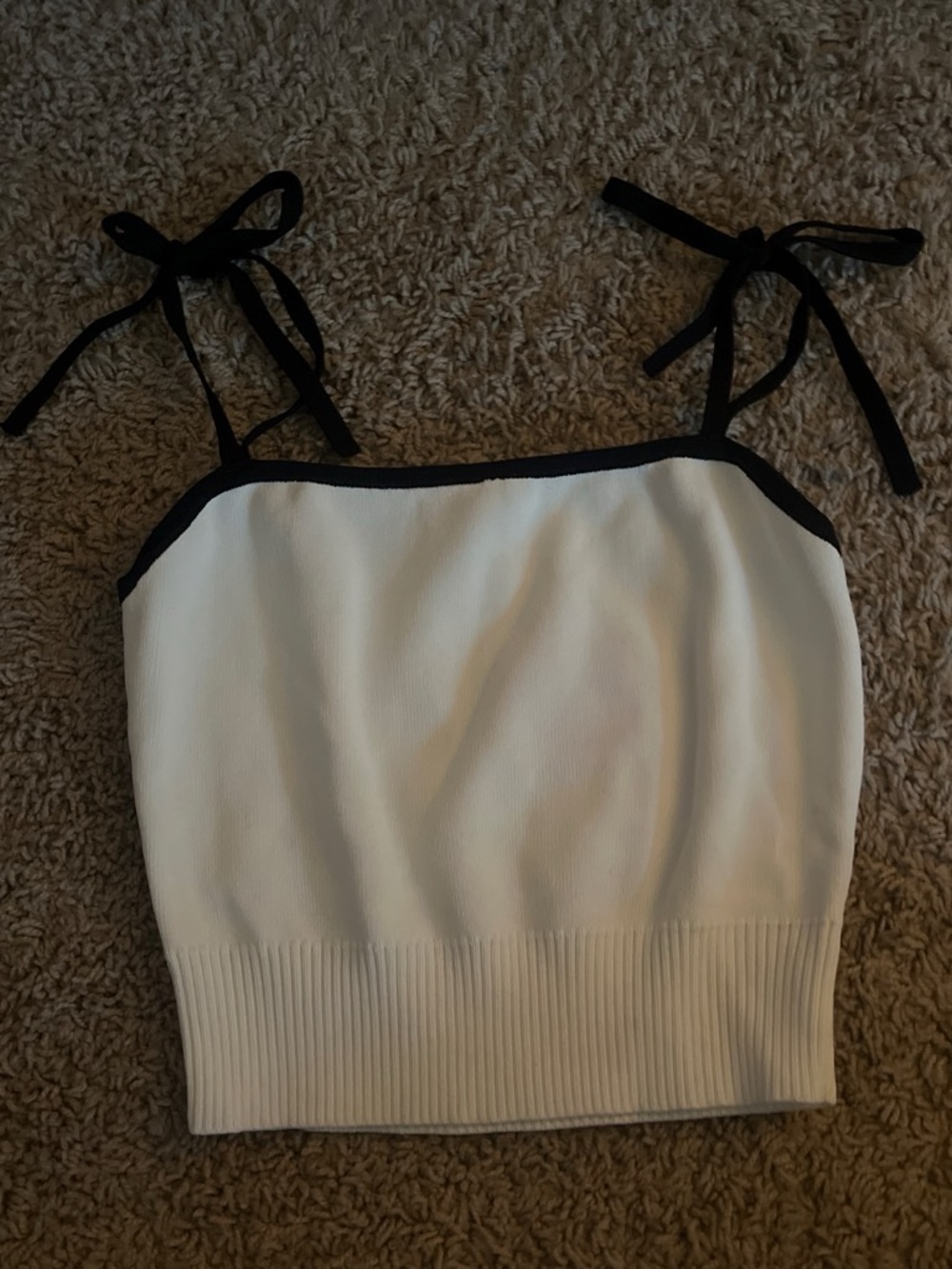 Verge Girl White Knit Tie-Shoulder Tank with Black Trim